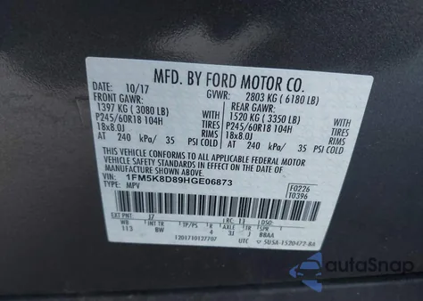 2017 Ford Explorer Xlt from USA, damaged, VIN 1FM5K8D89HGE06873